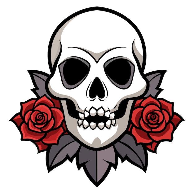 a skull and roses with a skull and a skull on it