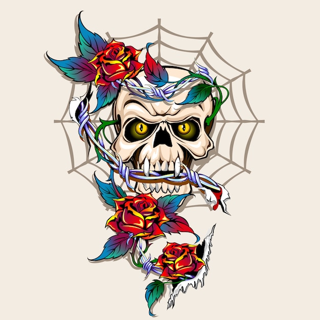 Skull and roses