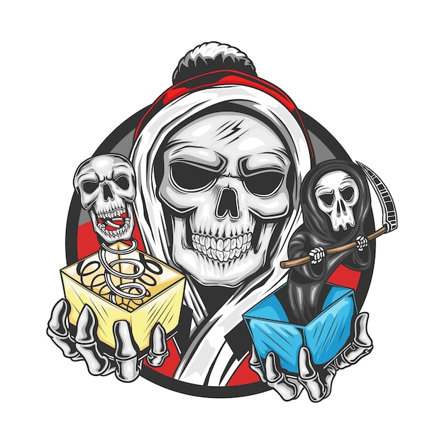 Skull santa claus bring skull and grim reaper for a gift on christmas 