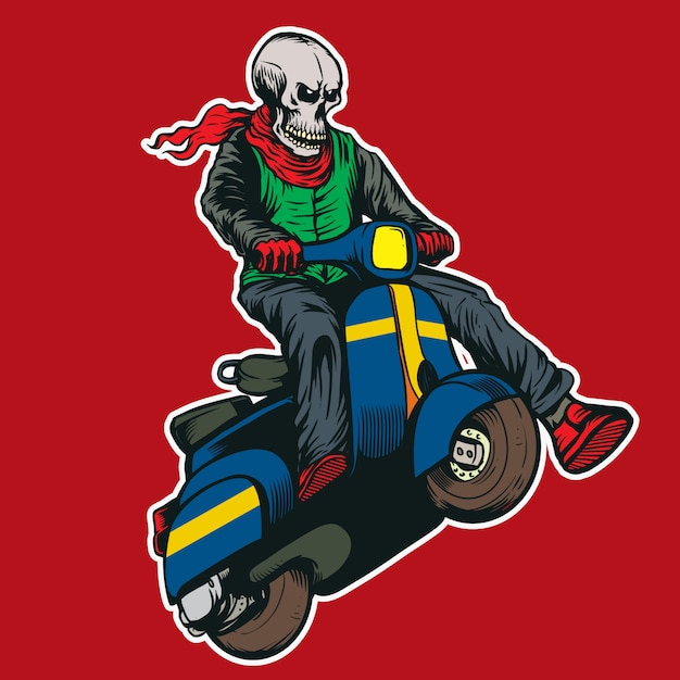 skull scooter racing speed   illustration