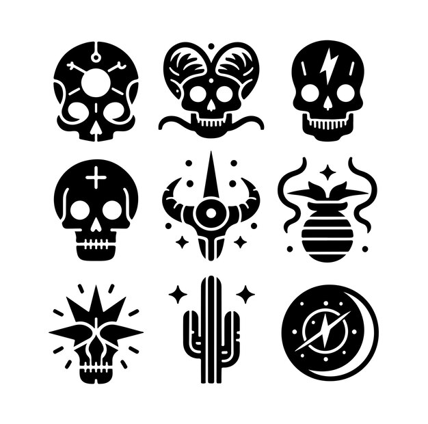 Vector skull silhouettes set vector illustration