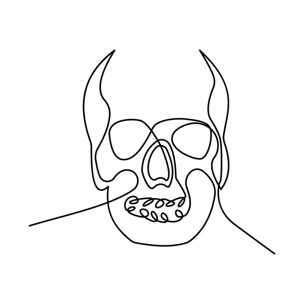 Vector skull single continuous one line out line vector art drawing and tattoo design