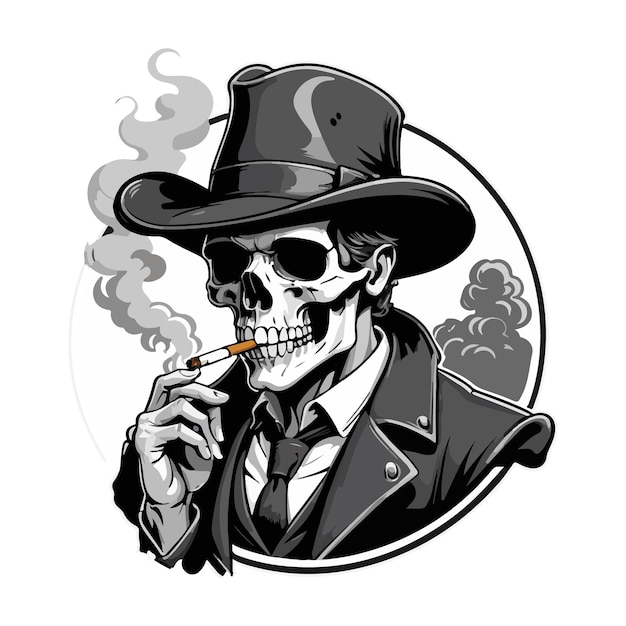 Skull in smoke cloud Abstract surreal creepy skull of smokeDigital art in Smoking Gentleman Vect