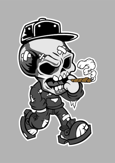 Skull Smoker Cartoon Character