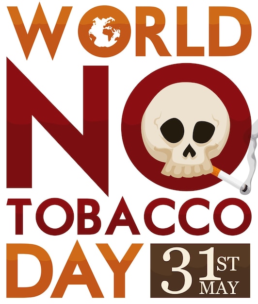 Vector skull smoking a cigarette in sign promoting no tobacco day