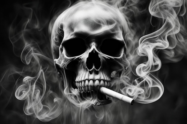 Vector a skull smoking a cigarette with a skull in the background