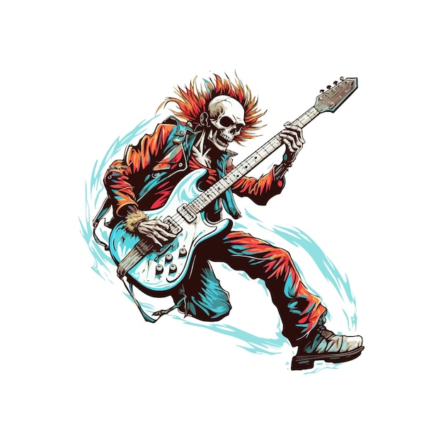 Skull style guitarist Vector illustration design