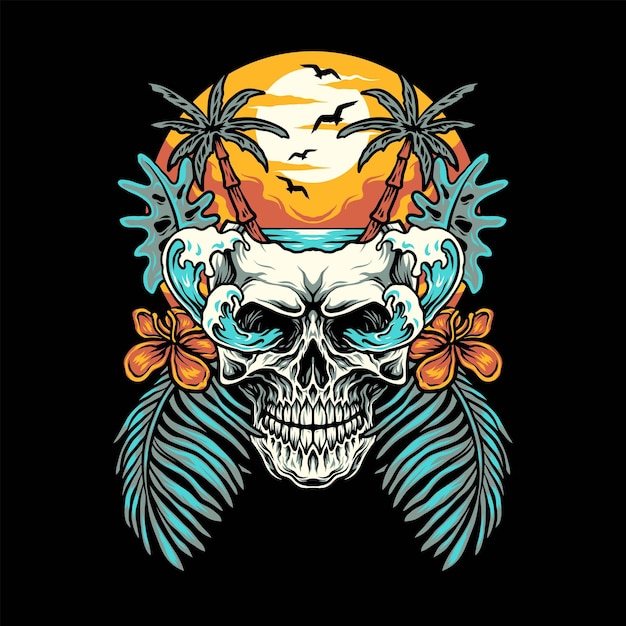 Skull summer beach t-shirt graphic design