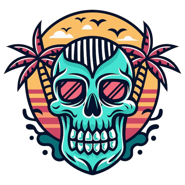 A Skull Summer T shirt Graphic Design illustration for summer beach