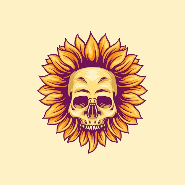 Skull Sun Flower Illustration