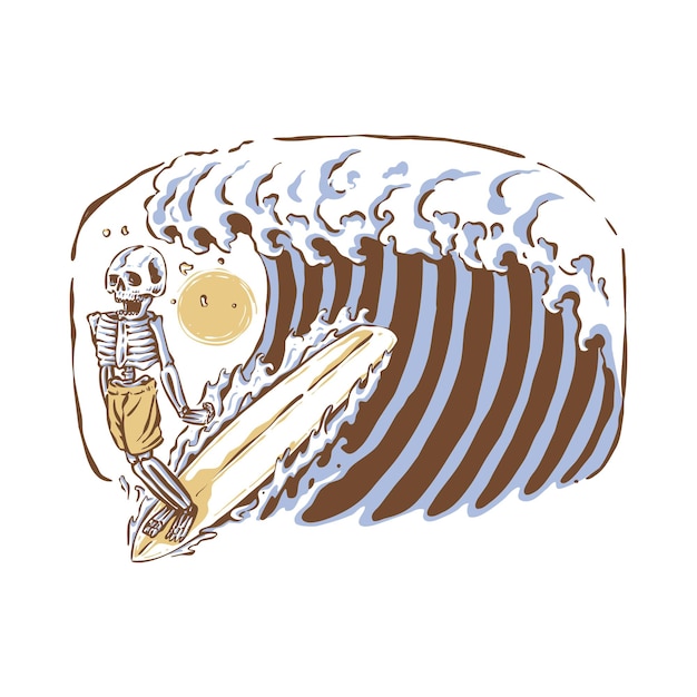 Skull surfing on good wave graphic illustration vector art tshirt design