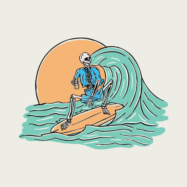 Skull surfing in summer graphic illustration vector art tshirt design