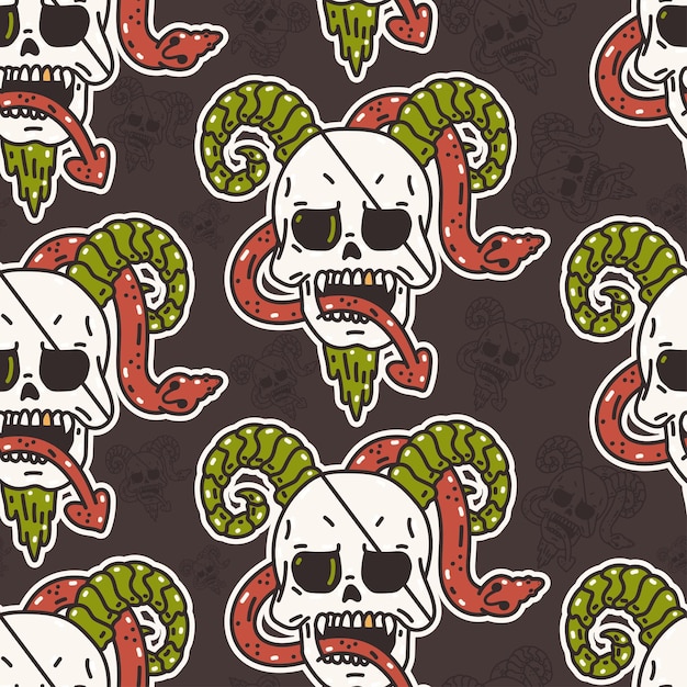 Skull tattoo vector cartoon seamless pattern