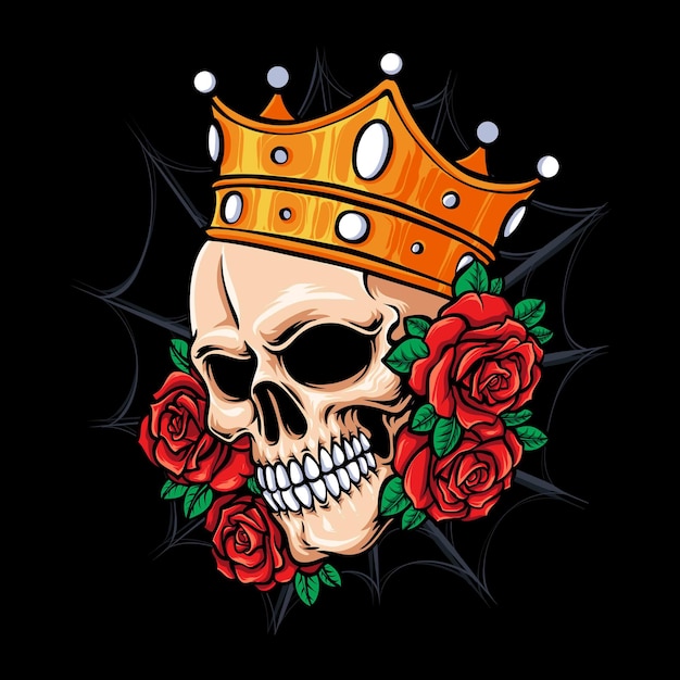 Skull tattoo with crown and roses vector