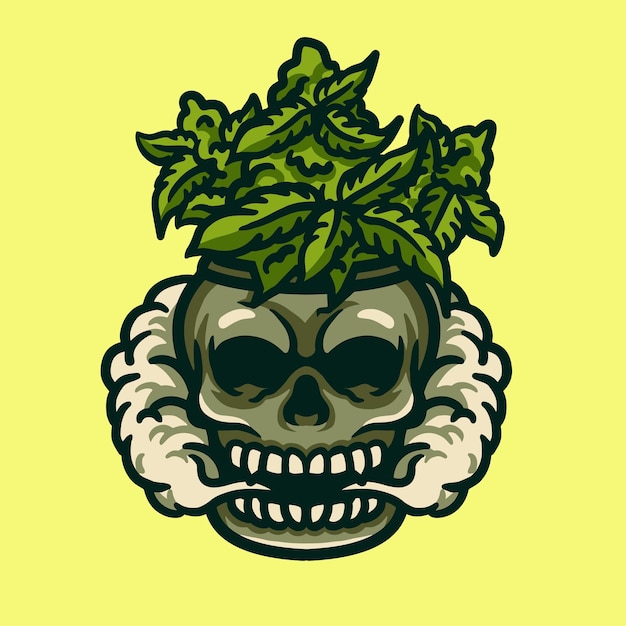 Skull Thinking Weeds Cute mascot amazing illustration for your branding business