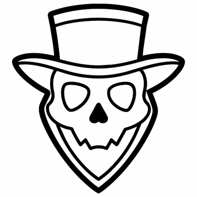 skull in a top hat logo black background vector illustration line art