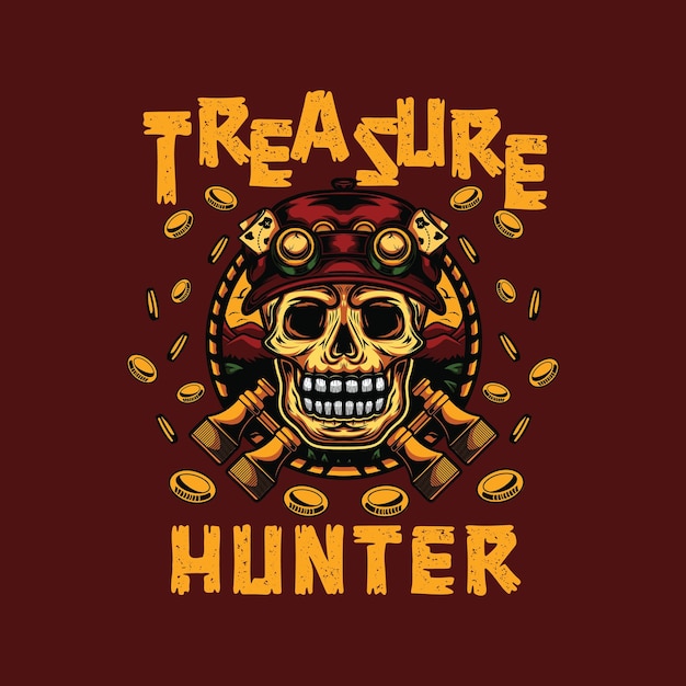 Skull treasure hunter tee design separate layers by color ready for print