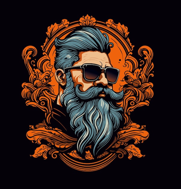 skull vector face art head beard man brutal courageous mustache sunglasses monogram cool