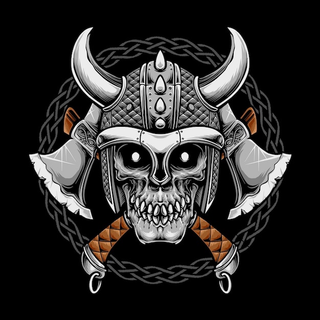 Skull viking with axe vector