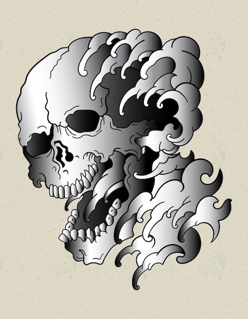 Vector skull waves japan tattoos