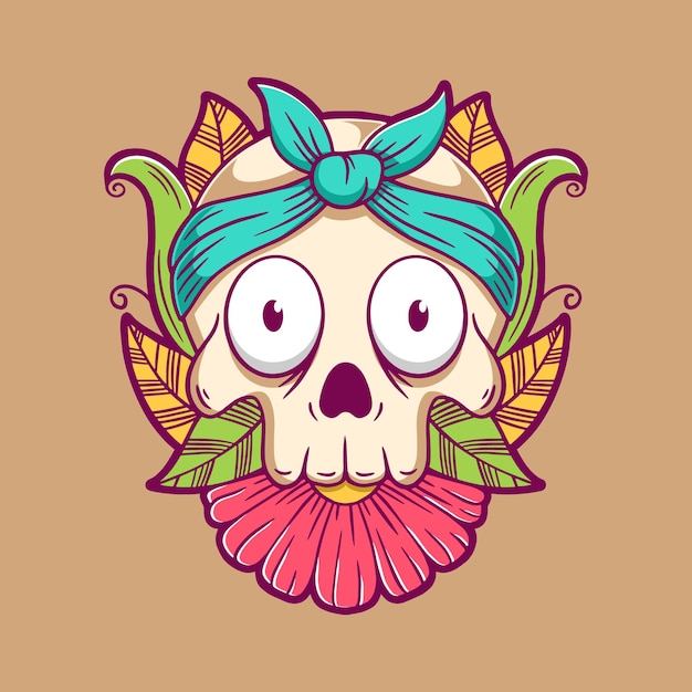 Skull wearing bandana cartoon illustration