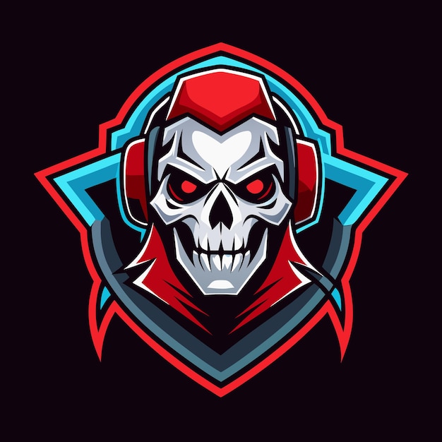 Vector skull wearing headphones and red cloak game logo