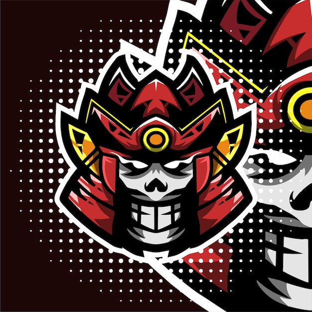 skull wearing samurai helmet mascot