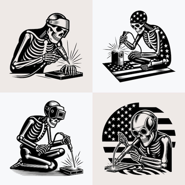 Skull Welder With USA Flag SvgWelder Skull Work vector fileCutting File Clipart Vector skeleton ho