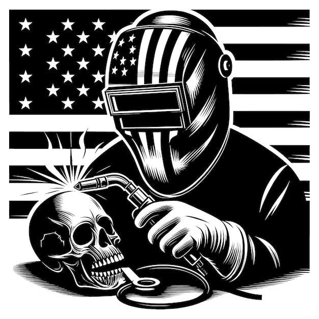 Skull Welder With USA Flag SvgWelder Skull Work vector fileCutting File Clipart Vector skeleton ho