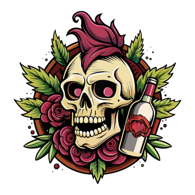 Skull wine logo illustration for tshirt design