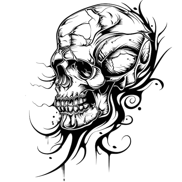 Vector a skull with a black and white tattoo on it