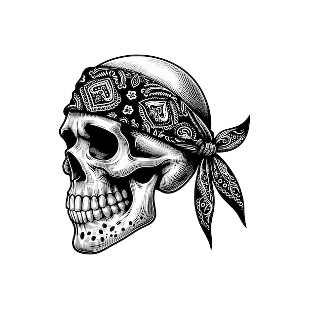 Vector a skull with a bow human skull with a bandana tied vector illustration