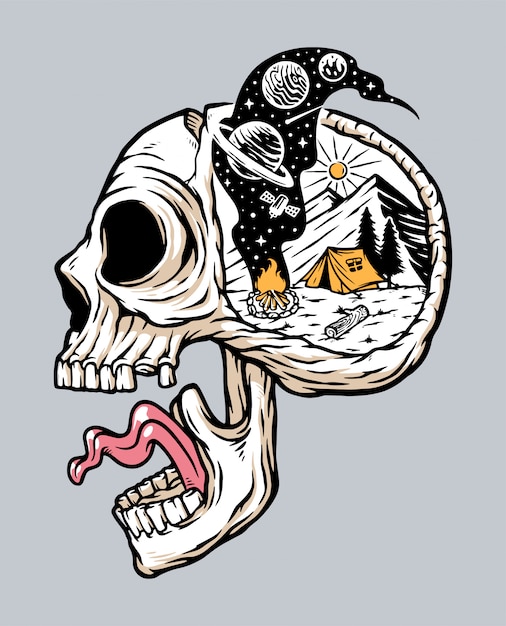 skull with camping in mind illustration