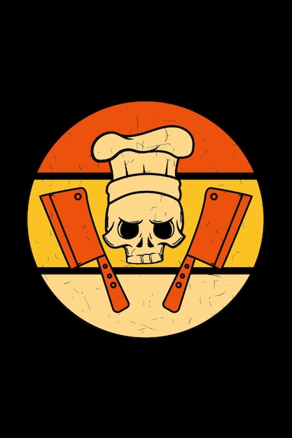 Skull with chef hat retro illustration