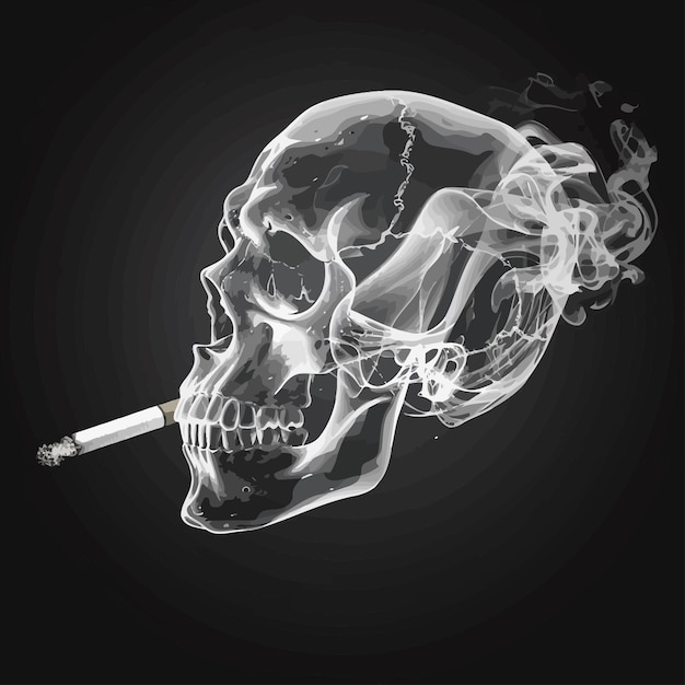 Vector a skull with a cigarette in it and a skull in the background