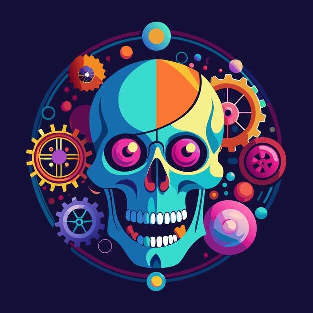 Vector a skull with a colorful design and a skull and gears