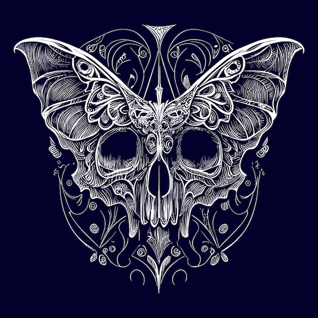 a skull with delicate butterfly wings, representing transformation and the fleeting nature of life