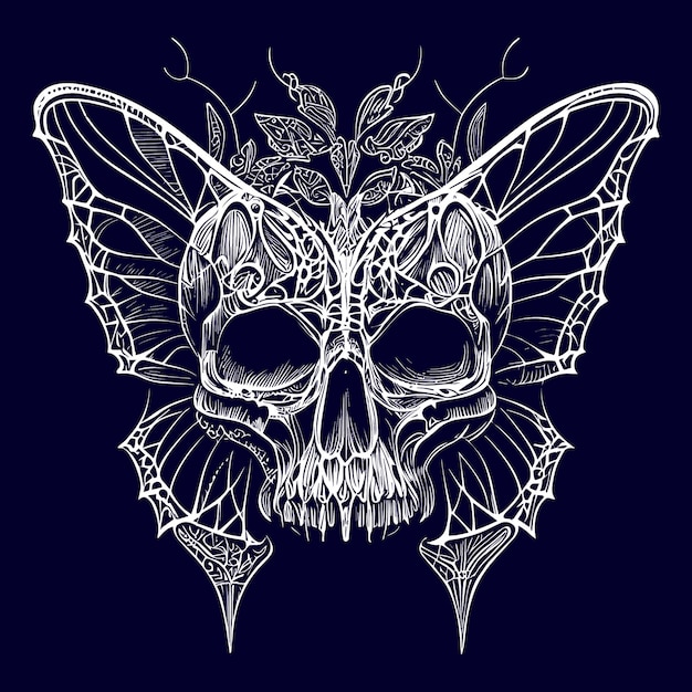 a skull with delicate butterfly wings, representing transformation and the fleeting nature of life