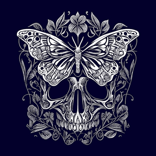 a skull with delicate butterfly wings, representing transformation and the fleeting nature of life