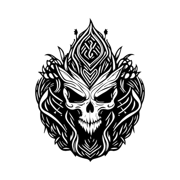 Skull with a dragon head on a white background.