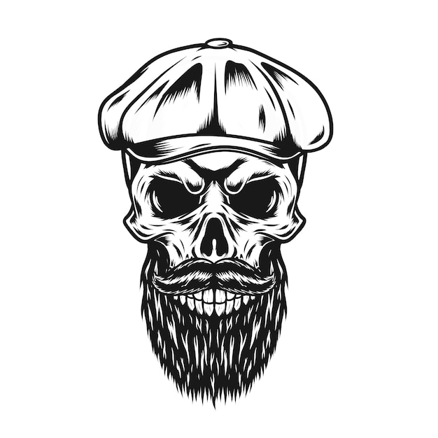 Skull with flat capand beard