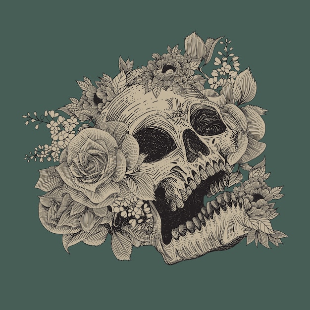 Skull with flora ornament illustration