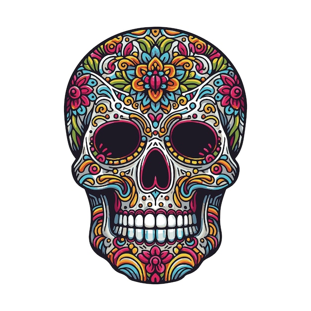 Vector a skull with a floral pattern and a skull on it