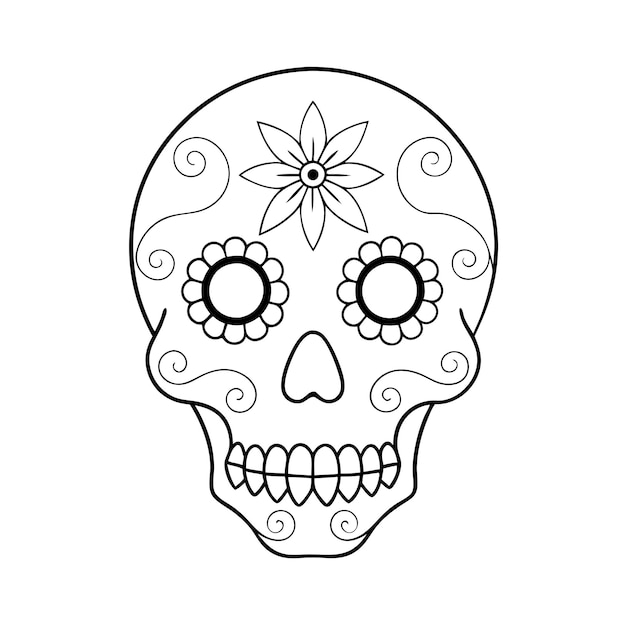 Vector a skull with a flower on it and a black and white background