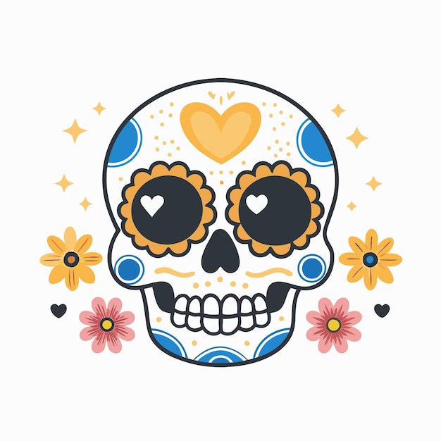 Vector a skull with flowers and a heart with a heart on it