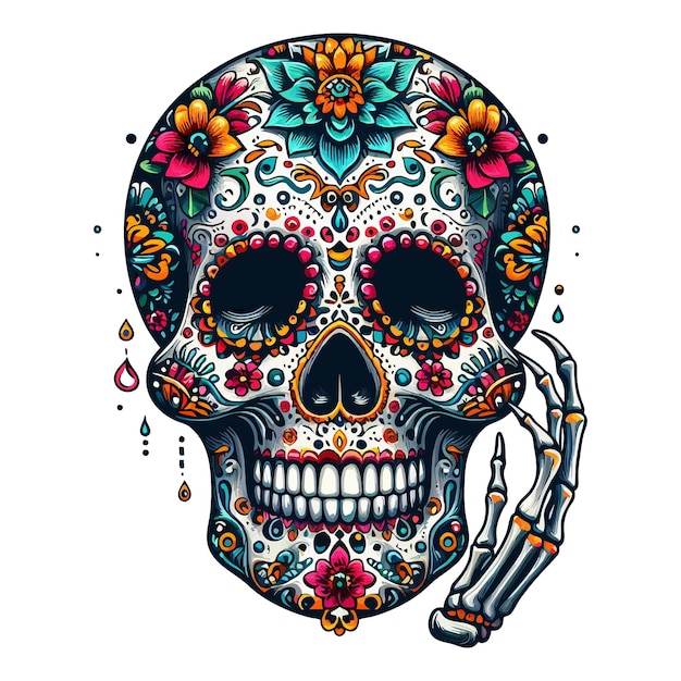 a skull with flowers and a knife in front of a skull with a knife and a knife