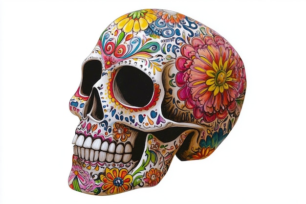 a skull with flowers painted on it