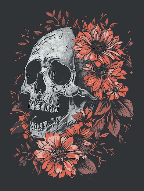 Vector a skull with flowers and a skull on it