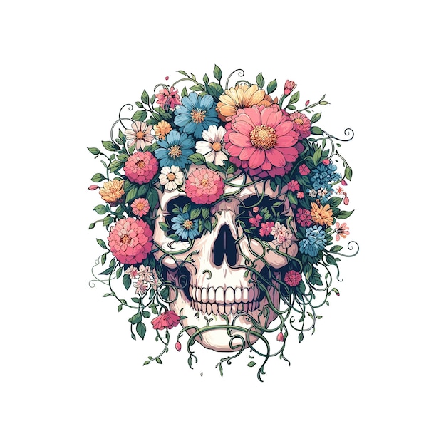 Vector a skull with flowers skull transformed into a beautiful flowerbed