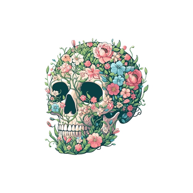 Vector a skull with flowers and a skull with a floral background